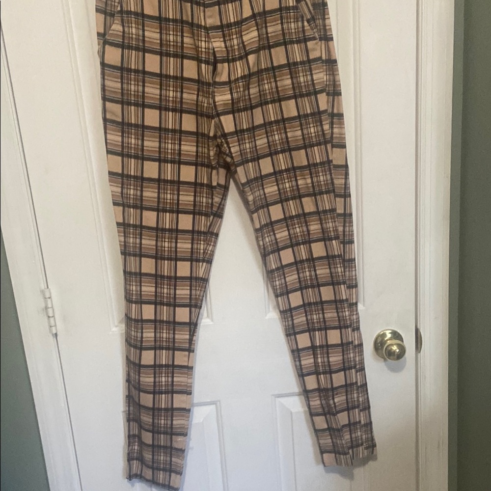Urban Outfitters Plaid Trousers in Tan and Black